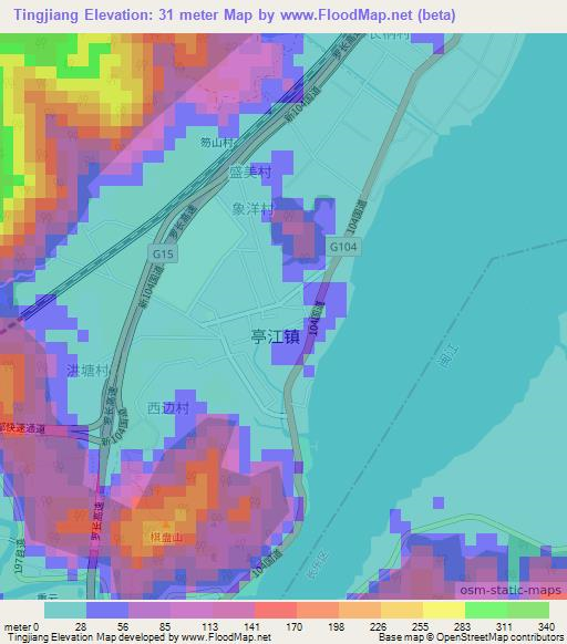 Tingjiang,China Elevation Map