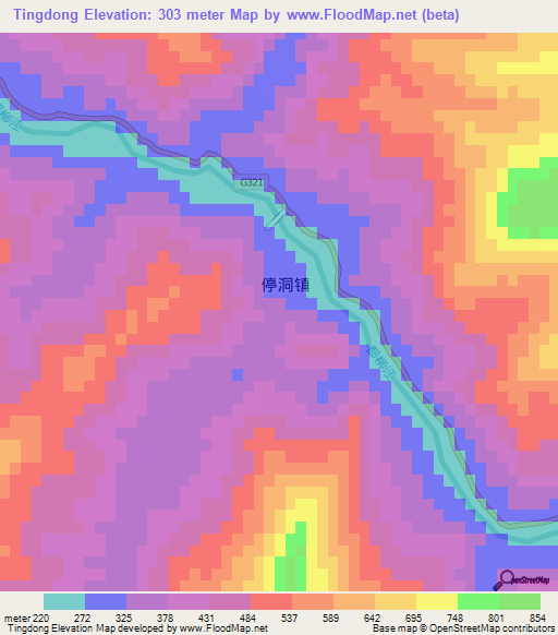 Tingdong,China Elevation Map