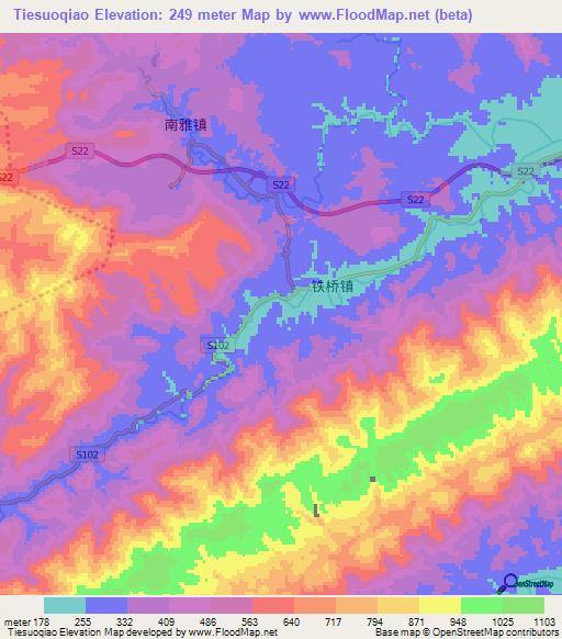 Tiesuoqiao,China Elevation Map