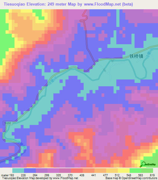 Tiesuoqiao,China Elevation Map