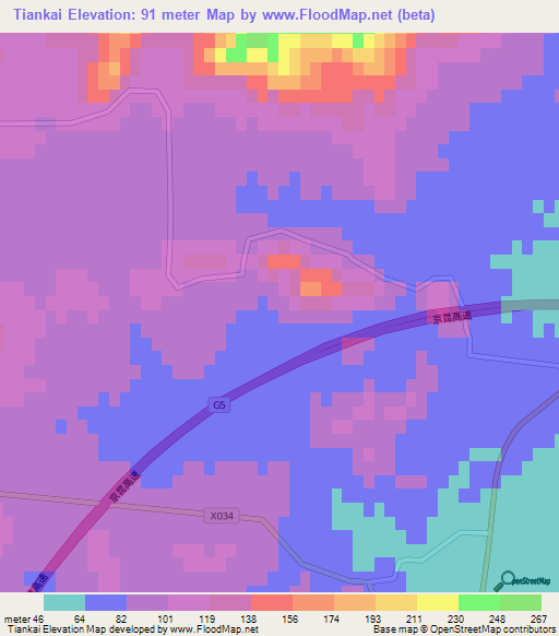 Tiankai,China Elevation Map