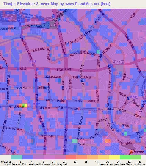 Tianjin,China Elevation Map