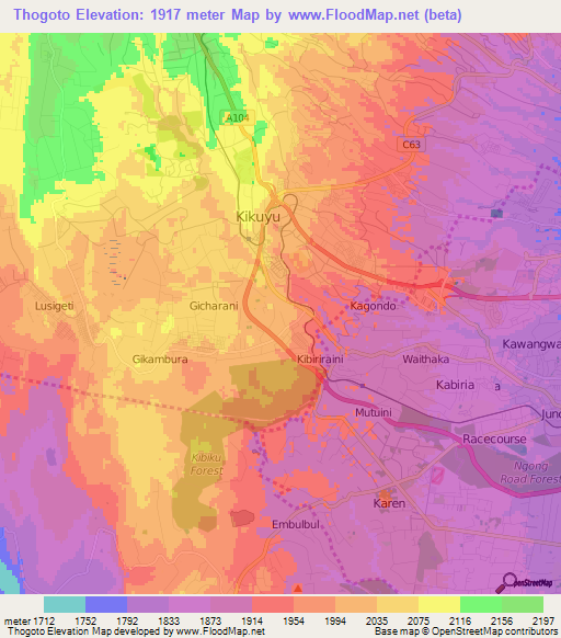 Thogoto,Kenya Elevation Map