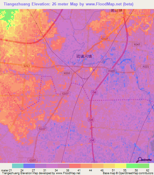 Tiangezhuang,China Elevation Map