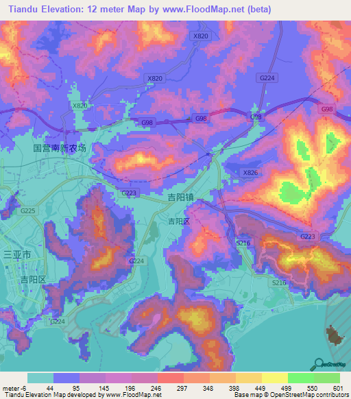 Tiandu,China Elevation Map