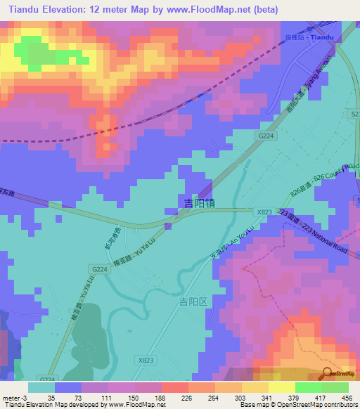 Tiandu,China Elevation Map
