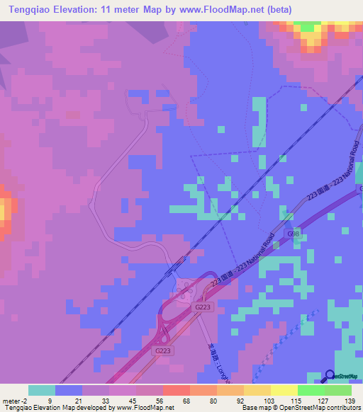 Tengqiao,China Elevation Map