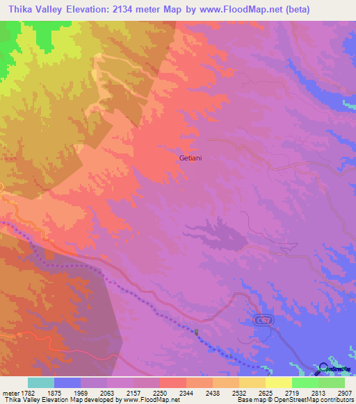 Thika Valley,Kenya Elevation Map