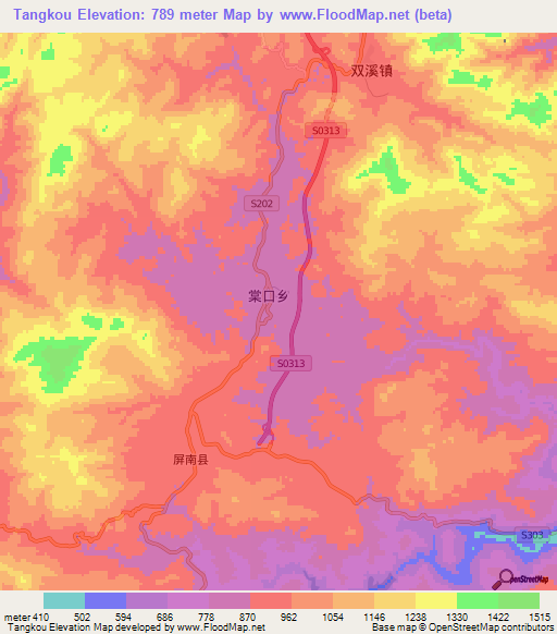 Tangkou,China Elevation Map