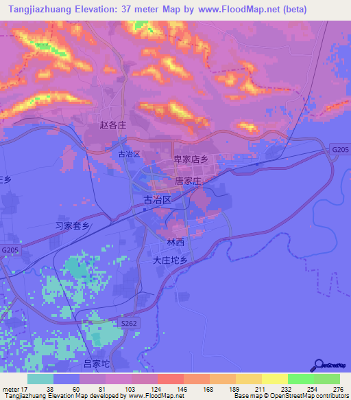 Tangjiazhuang,China Elevation Map