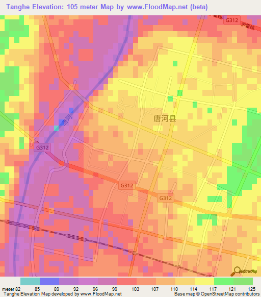 Tanghe,China Elevation Map