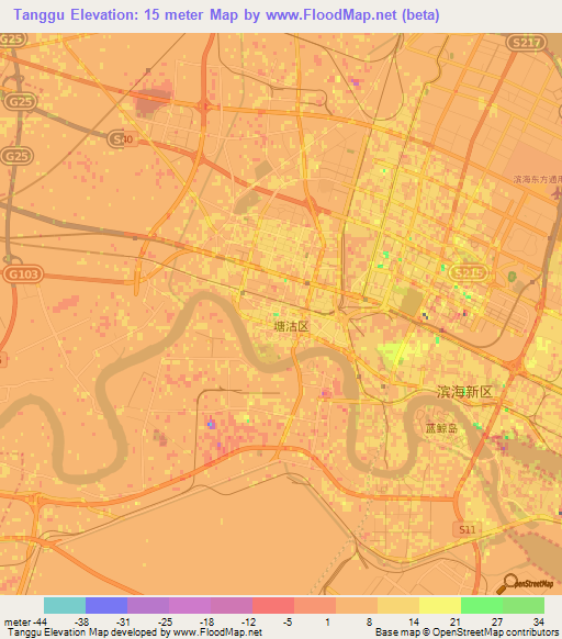 Tanggu,China Elevation Map