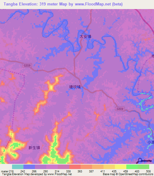 Tangba,China Elevation Map