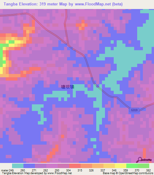 Tangba,China Elevation Map