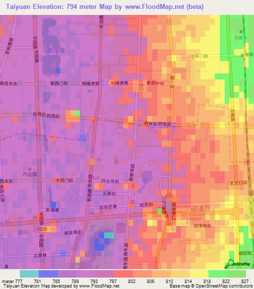Taiyuan,China Elevation Map