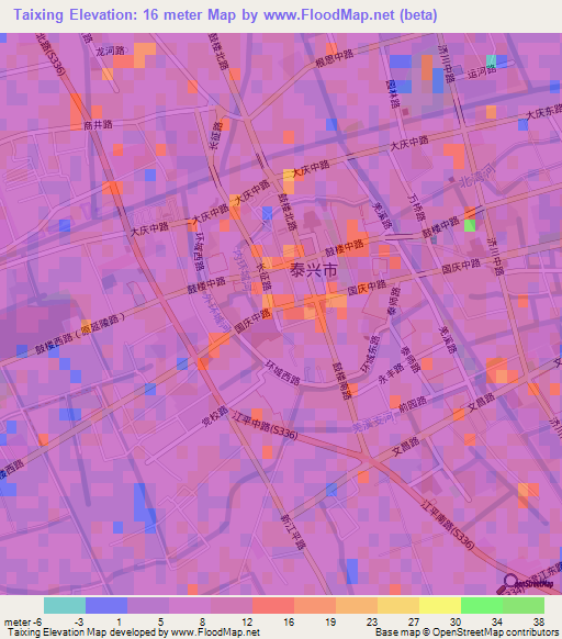 Taixing,China Elevation Map