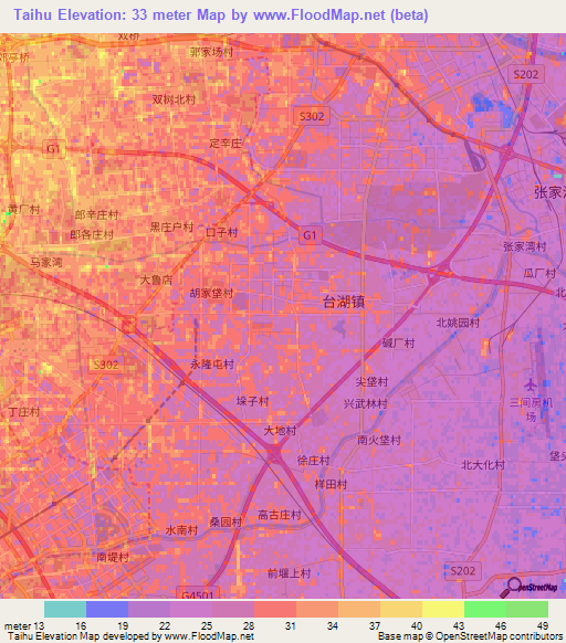 Taihu,China Elevation Map
