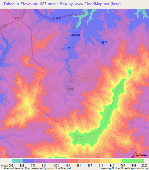 Tahecun,China Elevation Map