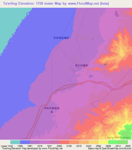 Ta'erling,China Elevation Map