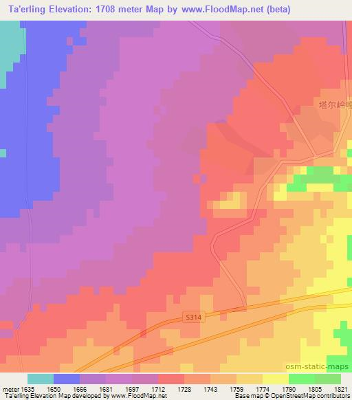 Ta'erling,China Elevation Map
