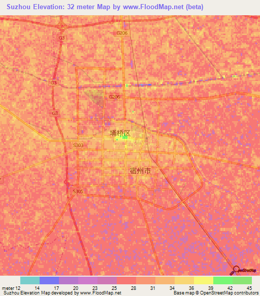 Suzhou,China Elevation Map