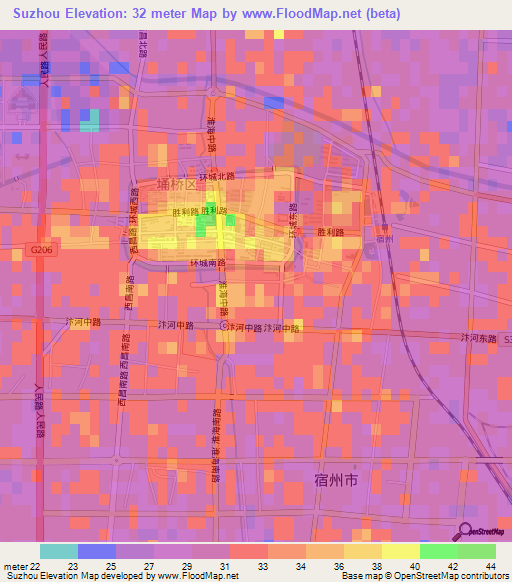 Suzhou,China Elevation Map