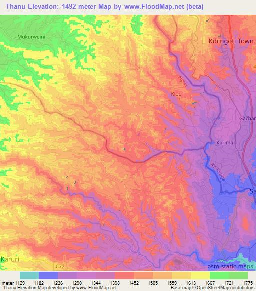 Thanu,Kenya Elevation Map