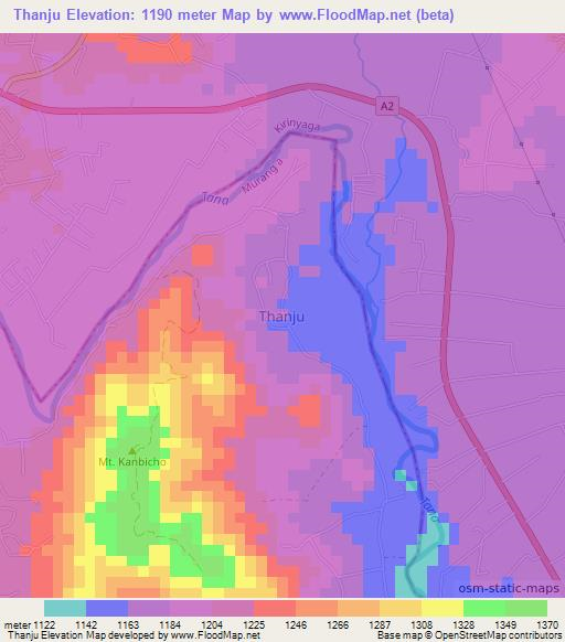 Thanju,Kenya Elevation Map