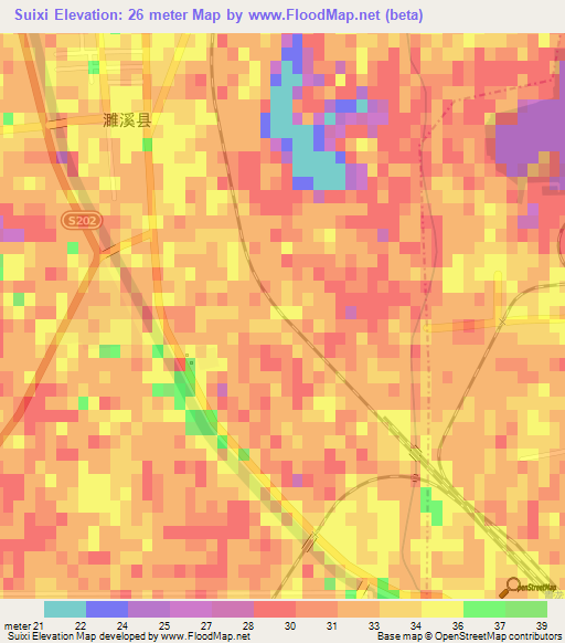 Suixi,China Elevation Map