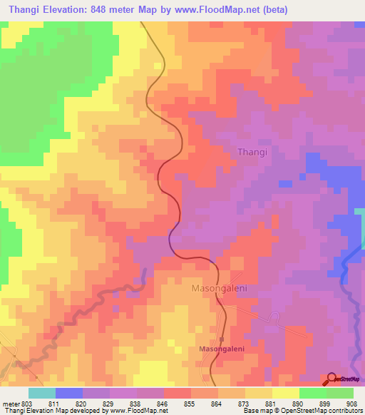 Thangi,Kenya Elevation Map