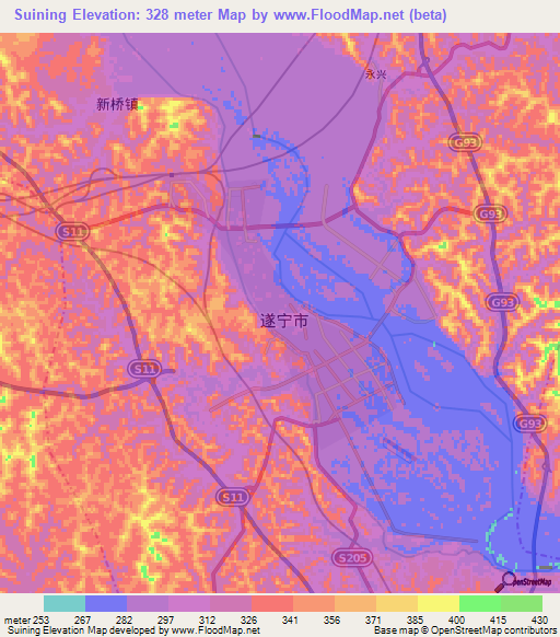 Suining,China Elevation Map