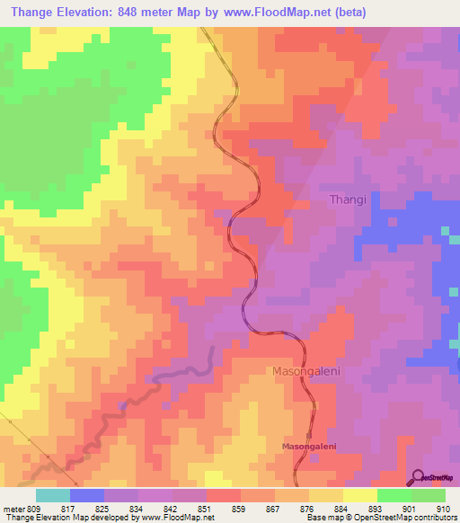 Thange,Kenya Elevation Map