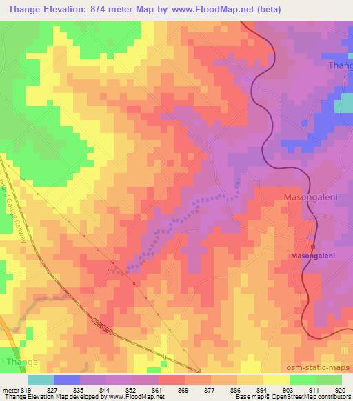 Thange,Kenya Elevation Map