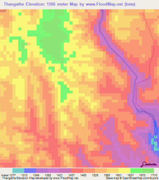 Thangathe,Kenya Elevation Map