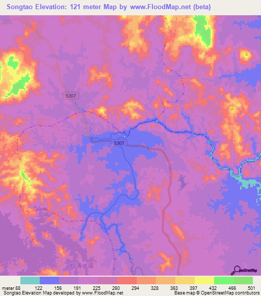 Songtao,China Elevation Map