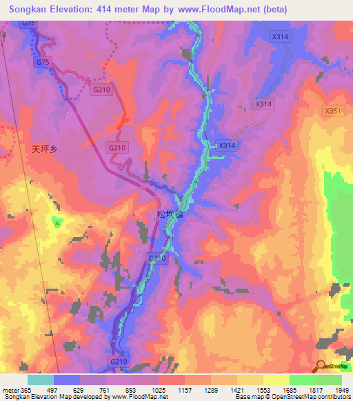 Songkan,China Elevation Map