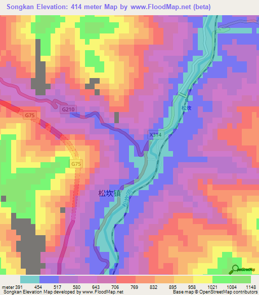 Songkan,China Elevation Map