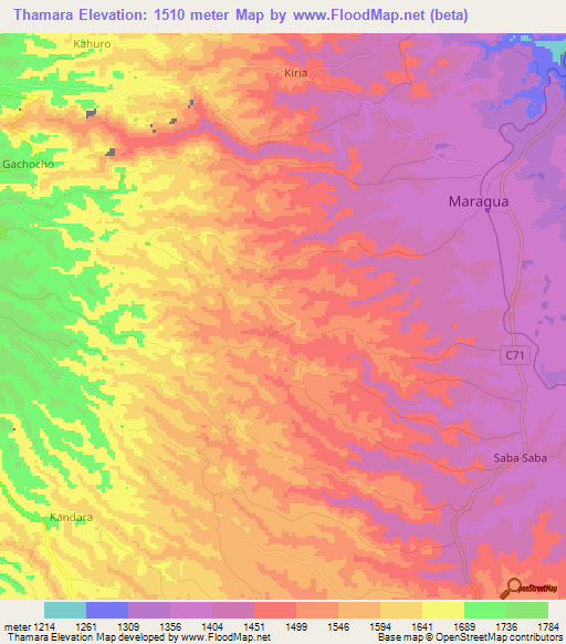 Thamara,Kenya Elevation Map