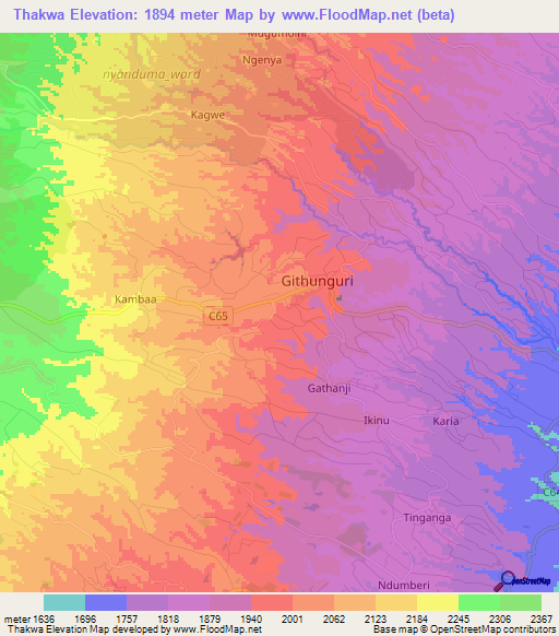 Thakwa,Kenya Elevation Map