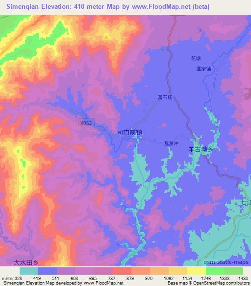 Simenqian,China Elevation Map