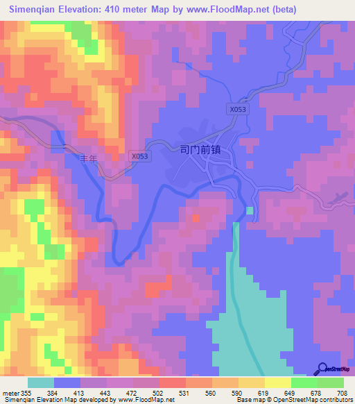 Simenqian,China Elevation Map