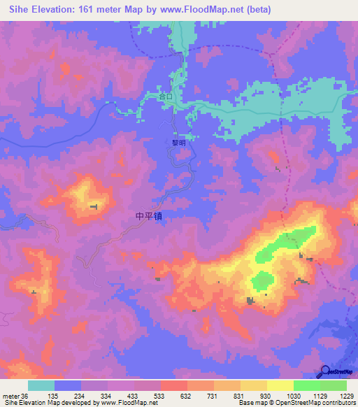 Sihe,China Elevation Map