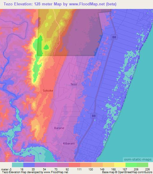 Tezo,Kenya Elevation Map