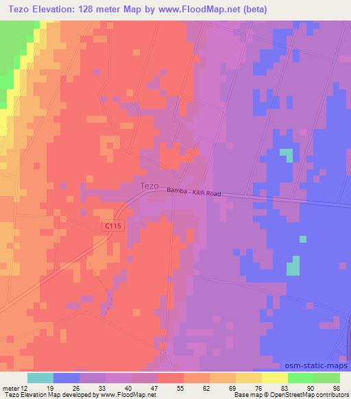 Tezo,Kenya Elevation Map