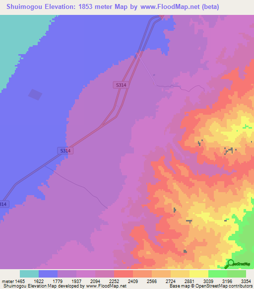 Shuimogou,China Elevation Map