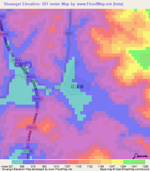 Shuangxi,China Elevation Map