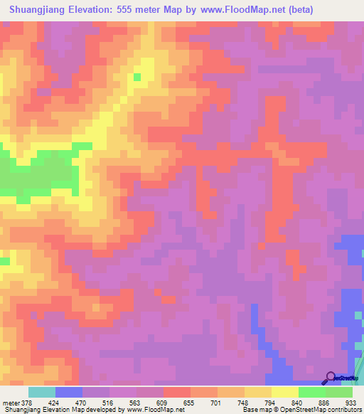 Shuangjiang,China Elevation Map