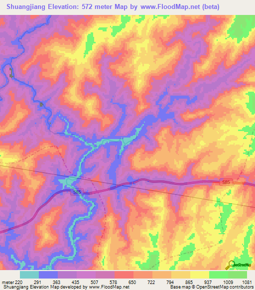 Shuangjiang,China Elevation Map
