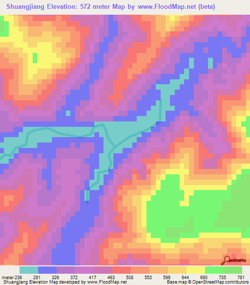 Shuangjiang,China Elevation Map