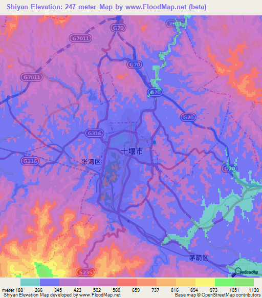 Shiyan,China Elevation Map